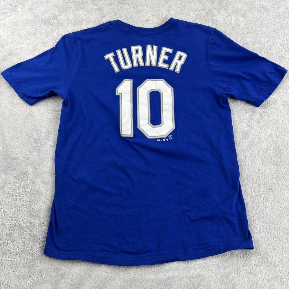 Majestic Justin Turner 10 Los Angeles Dodgers T Shirt Mens XL Blue MLB Baseball